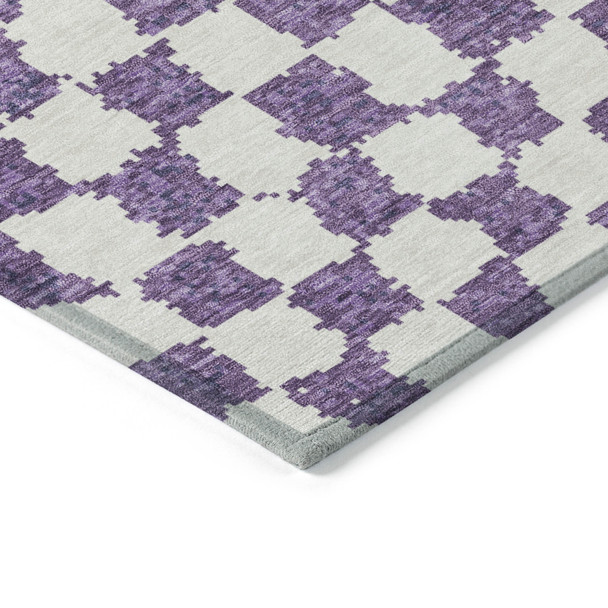 3' X 5' Purple And Ivory Geometric Washable Indoor Outdoor Area Rug