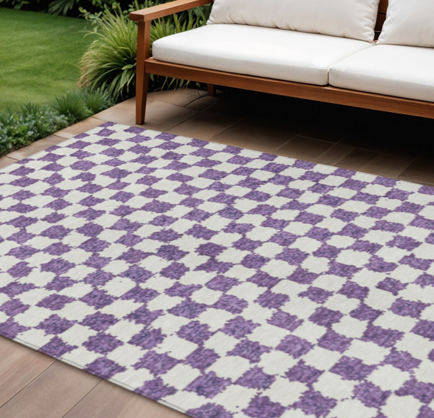 10' X 14' Purple And Ivory Geometric Washable Indoor Outdoor Area Rug