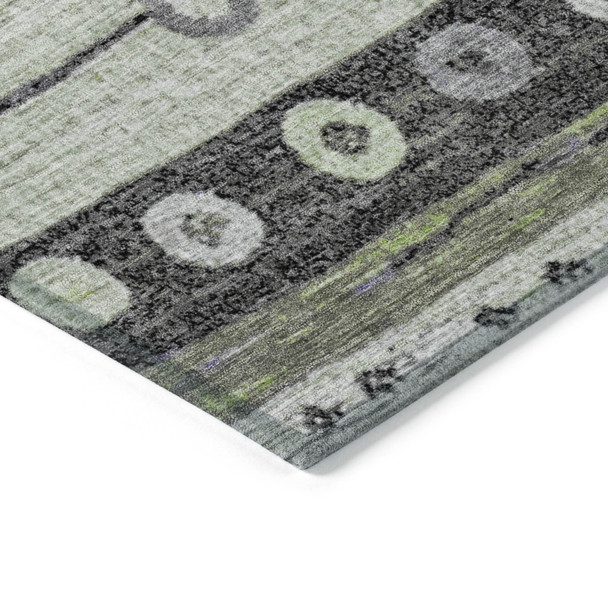 8' X 10' Artichoke Green Purple And Ivory Striped Washable Indoor Outdoor Area Rug