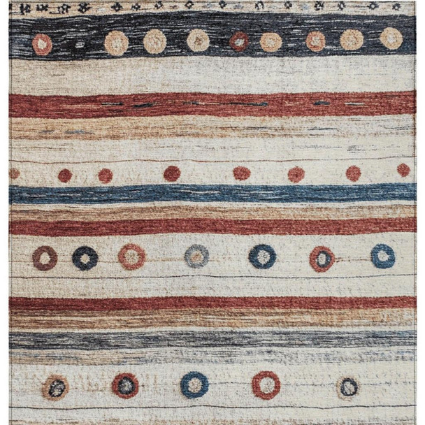 8' X 10' Beige Rust And Navy Blue Striped Washable Indoor Outdoor Area Rug