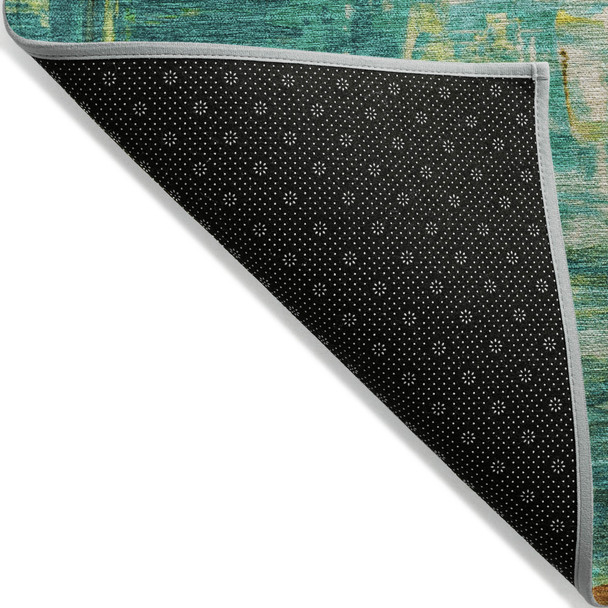 8' X 10' Green And Gold Abstract Washable Indoor Outdoor Area Rug