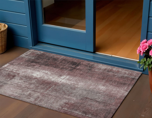 3' X 5' Blush And Ivory Abstract Washable Indoor Outdoor Area Rug