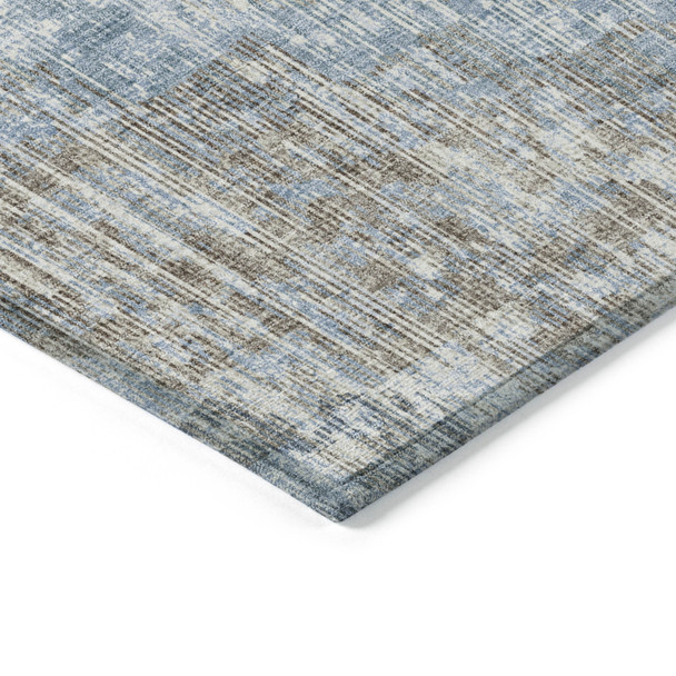 10' X 14' Denim Blue And Beige Geometric Washable Indoor Outdoor Area Rug