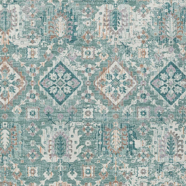5' X 8' Pale Aqua And Copper Floral Medallion Washable Indoor Outdoor Area Rug
