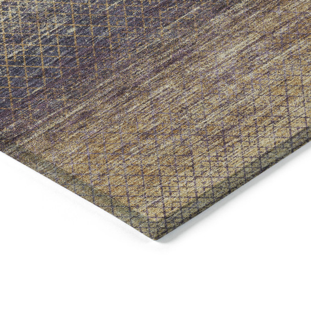 5' X 8' Eggplant And Brown Geometric Washable Indoor Outdoor Area Rug