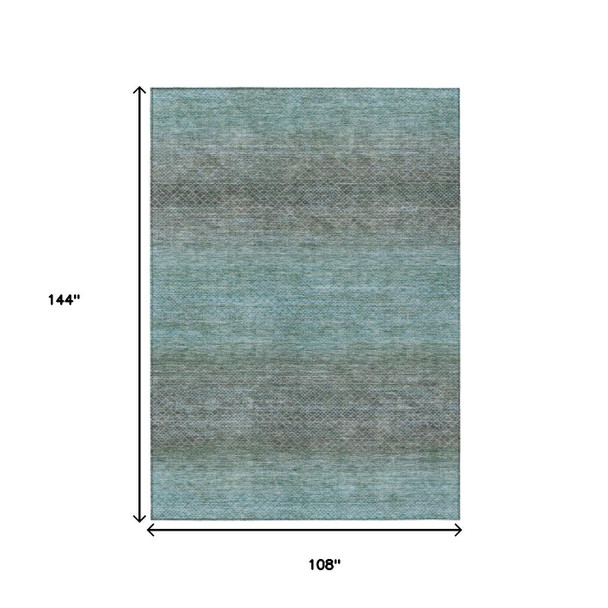9' X 12' Teal Blue And Brown Geometric Washable Indoor Outdoor Area Rug