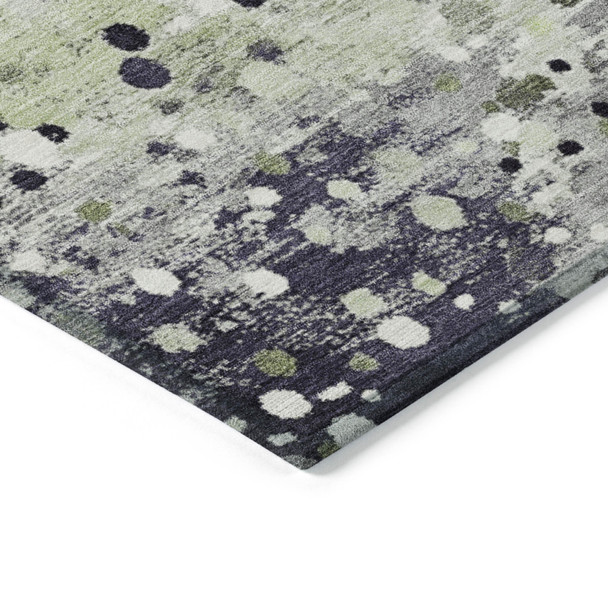 5' X 8' Artichoke Green And Purple Abstract Washable Indoor Outdoor Area Rug