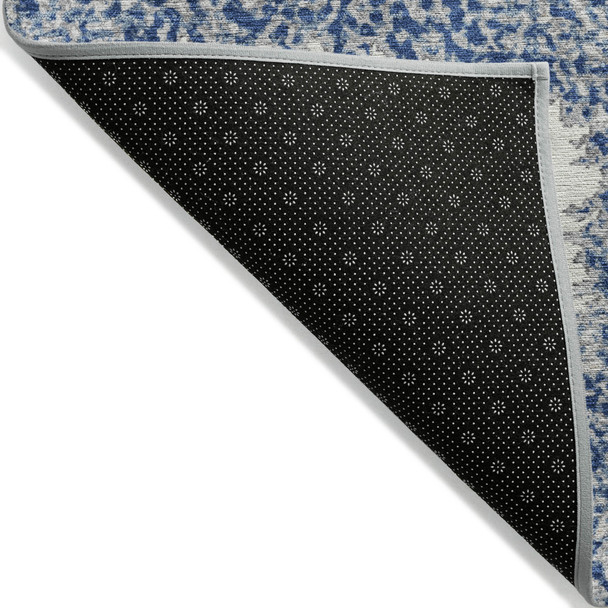 10' X 14' Navy Blue Beige And Ivory Geometric Washable Indoor Outdoor Area Rug
