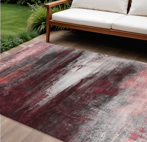 10' X 14' Merlot Charcoal And Ivory Abstract Washable Indoor Outdoor Area Rug