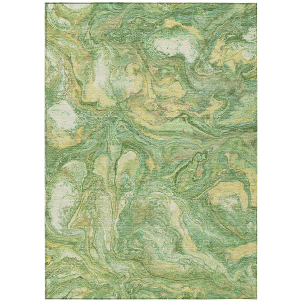 3' X 5' Green And Gold Abstract Washable Indoor Outdoor Area Rug