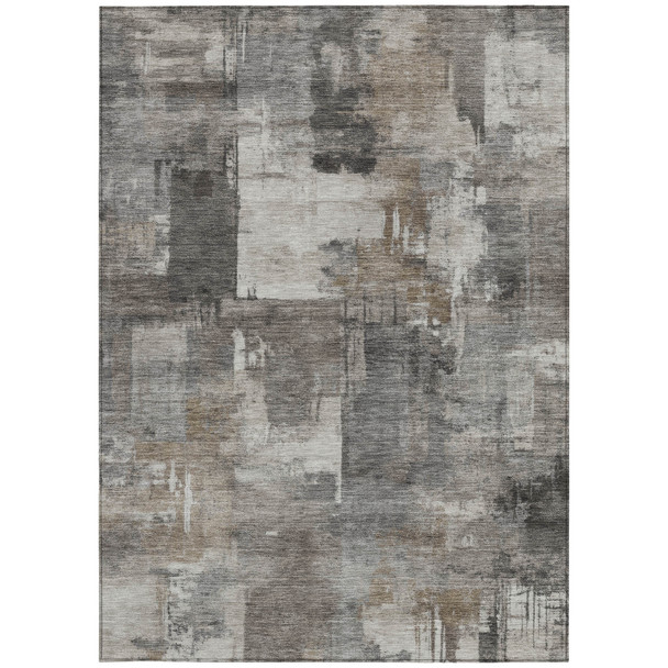9' X 12' Pewter Khaki And Charcoal Abstract Washable Indoor Outdoor Area Rug