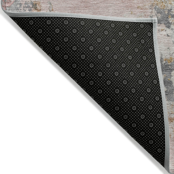 8' X 10' Pink Charcoal And Copper Abstract Washable Indoor Outdoor Area Rug