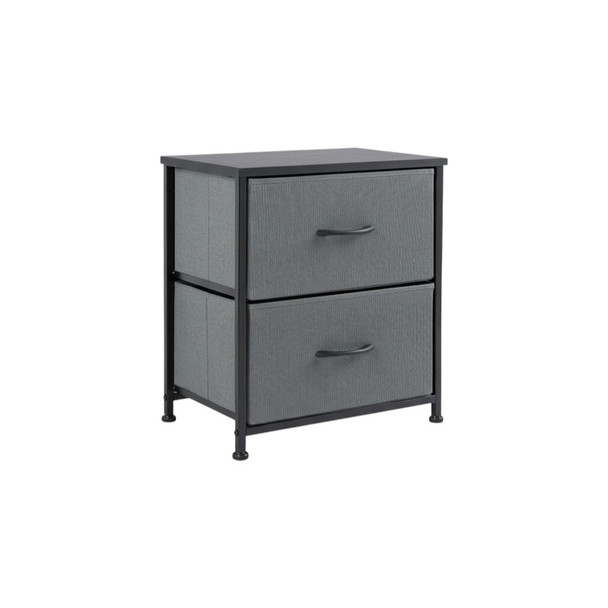 Set of Two 20" Gray Iron and Wood Woven Texture Two Drawer Nightstand