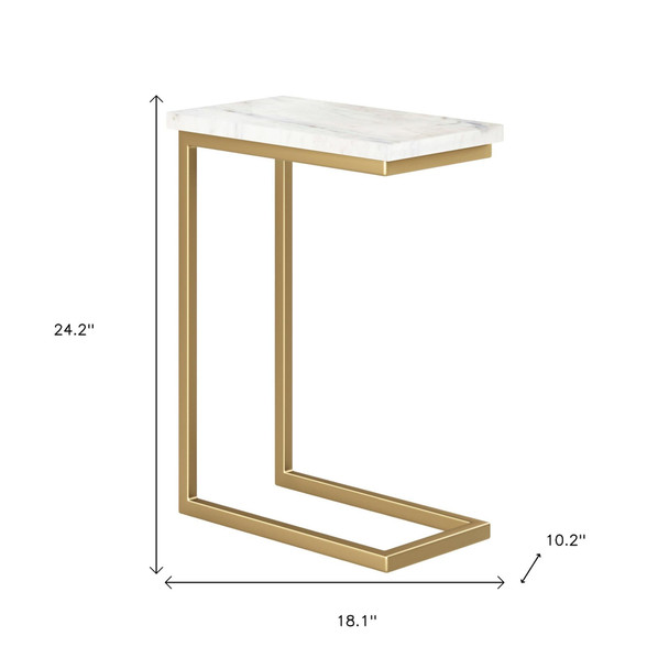 24" White and Gold Marble and Iron End Table