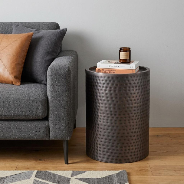 21" Copper Iron Round Drum End Table