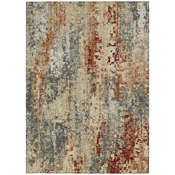 5' X 8' Pewter Rust And Gray Abstract Washable Indoor Outdoor Area Rug