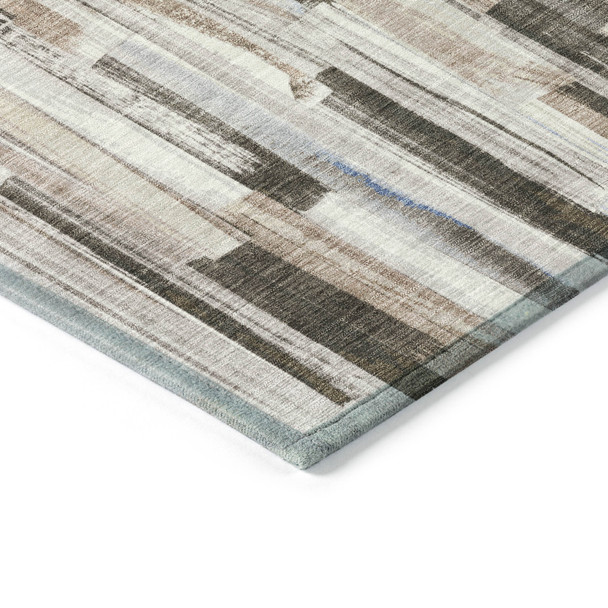 9' X 12' Khaki And Ivory Striped Washable Indoor Outdoor Area Rug