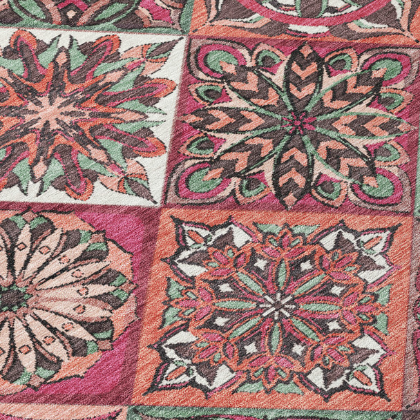 3' X 5' Blush And Green Patchwork Washable Indoor Outdoor Area Rug
