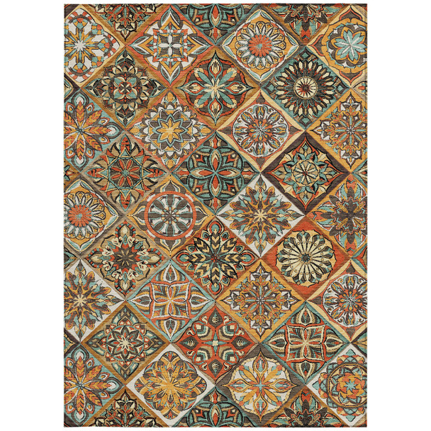 3' X 5' Gold And Orange Patchwork Washable Indoor Outdoor Area Rug