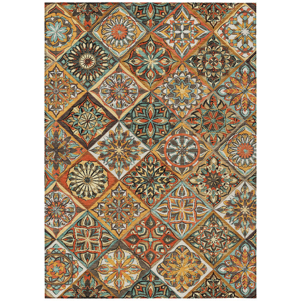8' X 10' Gold And Orange Patchwork Washable Indoor Outdoor Area Rug