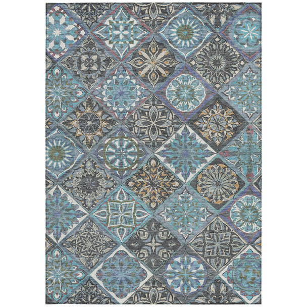 10' X 14' Teal Blue And Ivory Patchwork Washable Indoor Outdoor Area Rug