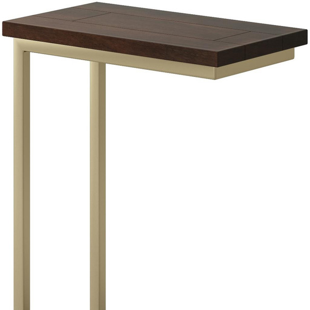 24" Dark Brown and Gold Solid Wood and Iron End Table