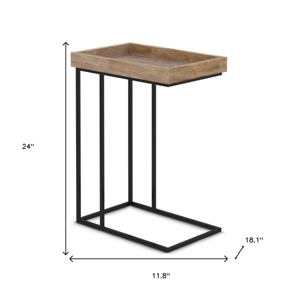 24" Natural Distressed Solid Wood and Steel End Table