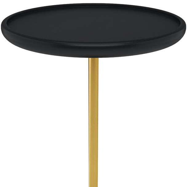 23" Black Gold and White Solid Wood Iron and Marble Round Pedestal End Table