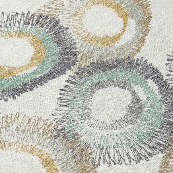 9' X 12' Ivory Taupe And Gold Geometric Washable Indoor Outdoor Area Rug