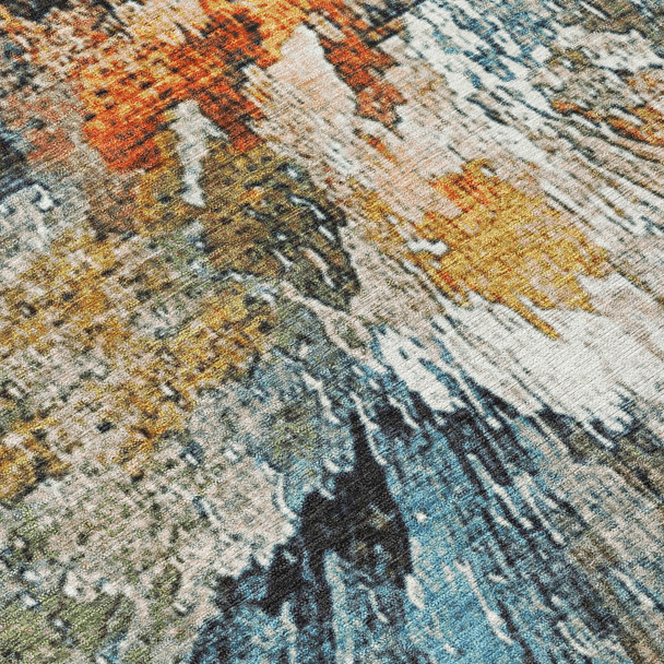 8' Taupe Orange And Ivory Round Abstract Washable Indoor Outdoor Area Rug
