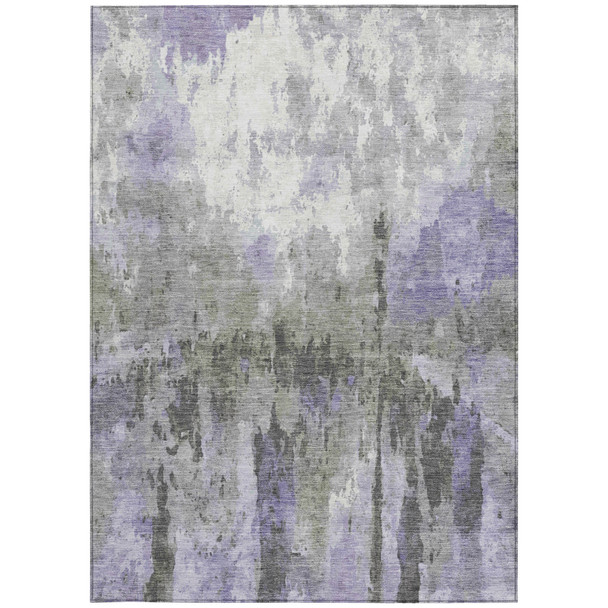 5' X 8' Lavender Ivory And Gray Abstract Washable Indoor Outdoor Area Rug