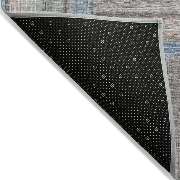 8' Denim Blue Coral And Gray Round Geometric Washable Indoor Outdoor Area Rug