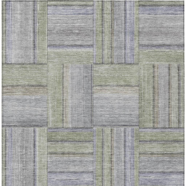 8' X 10' Fern Green And Gray Geometric Washable Indoor Outdoor Area Rug
