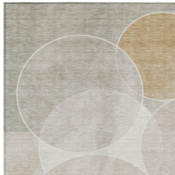 9' X 12' Beige Ivory And Gold Geometric Washable Indoor Outdoor Area Rug