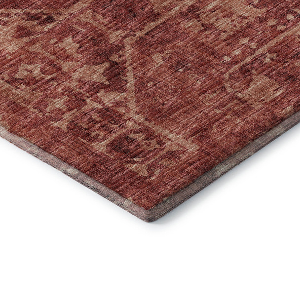 3' X 5' Cinnamon And Red Tribal Washable Indoor Outdoor Area Rug