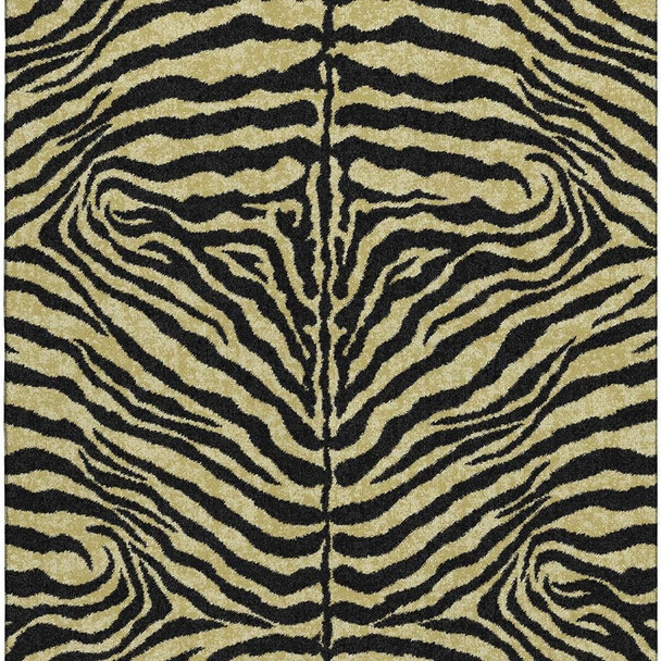 3' X 5' Gold And Ivory Zebra Print Washable Indoor Outdoor Area Rug