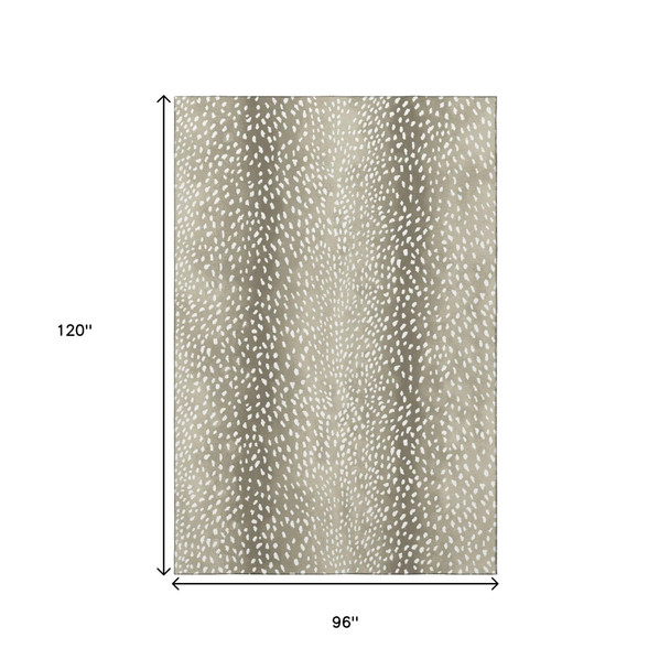 8' X 10' Fawn And White Animal Print Washable Indoor Outdoor Area Rug