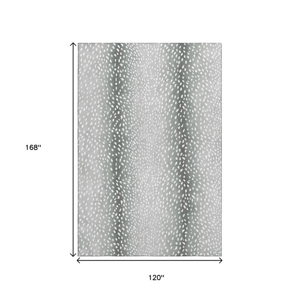 10' X 14' Gray And White Animal Print Washable Indoor Outdoor Area Rug