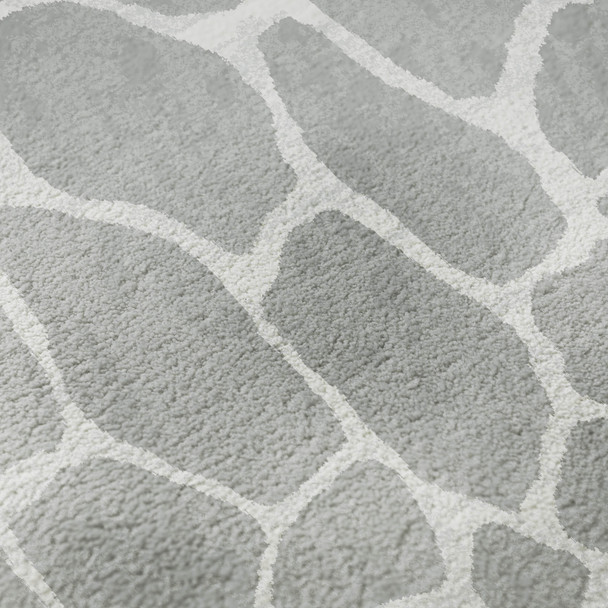 8' Gray And White Round Animal Print Washable Indoor Outdoor Area Rug