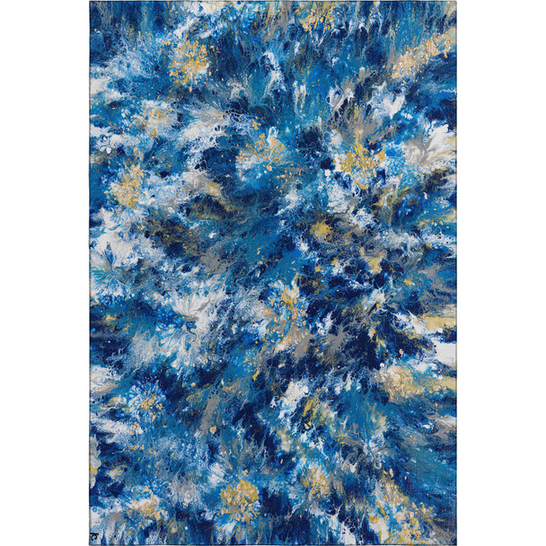 10' X 14' Blue Ivory And Gold Abstract Washable Indoor Outdoor Area Rug
