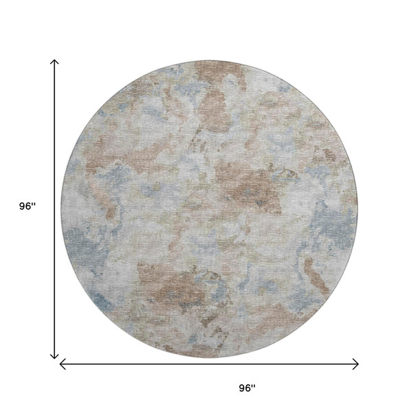 8' Midnight Ivory And Coffee Round Abstract Washable Indoor Outdoor Area Rug