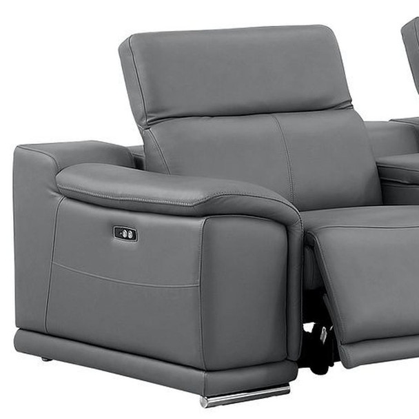 Battleship Gray Leather Power Reclining L Shaped Six Piece Corner Sectional With Console
