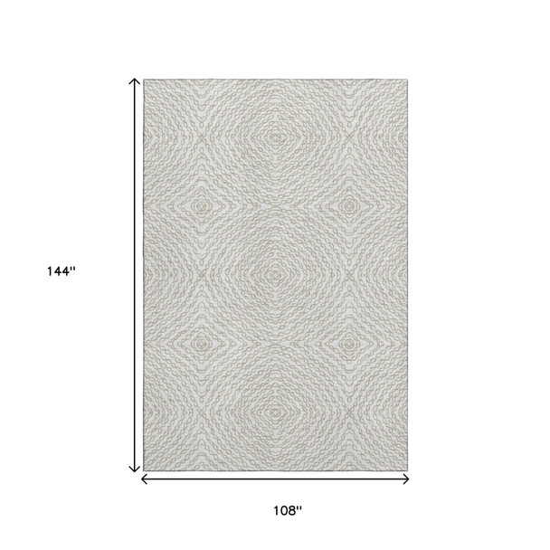 9' X 12' Linen And Ivory Geometric Washable Area Rug With UV Protection