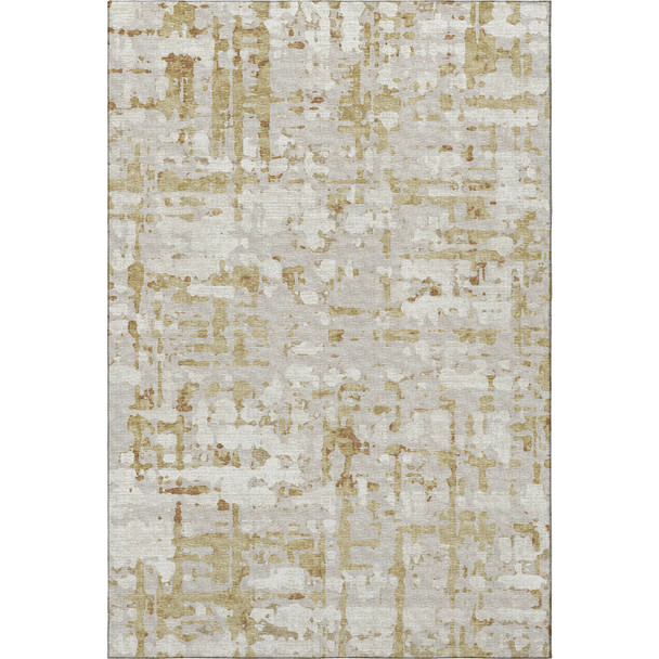 9' X 12' Camel And Ivory Abstract Distressed Washable Area Rug With UV Protection