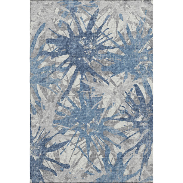 8' X 10' Blue Ivory And Gray Abstract Washable Area Rug With UV Protection