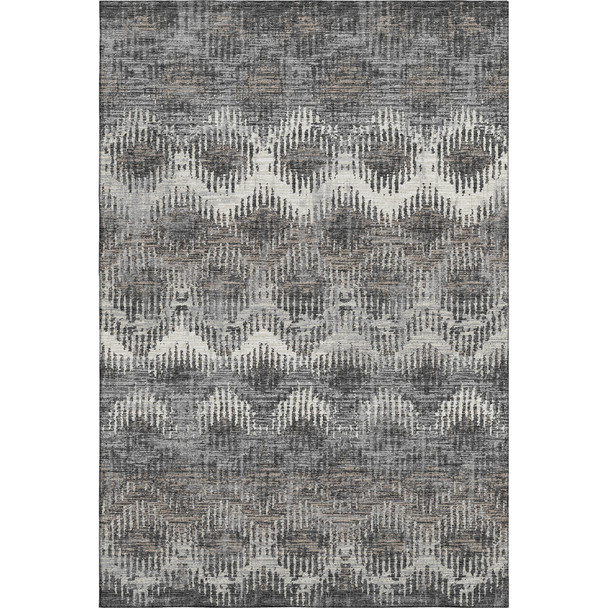 10' X 14' Graphite Ivory And Beige Abstract Distressed Washable Area Rug With UV Protection