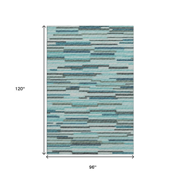 8' X 10' Turquoise Teal Blue And Gray Abstract Washable Area Rug With UV Protection