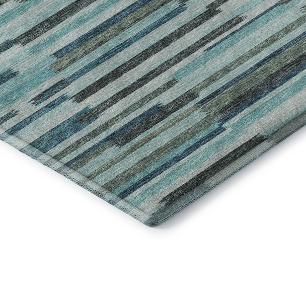 10' X 14' Turquoise Teal Blue And Gray Abstract Washable Area Rug With UV Protection