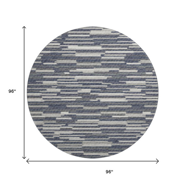 8' Gray Charcoal And Ivory Abstract Washable Round Rug With UV Protection