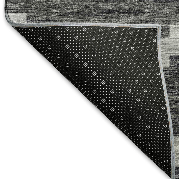 8' X 10' Gray Ivory And Charcoal Tribal Washable Area Rug With UV Protection